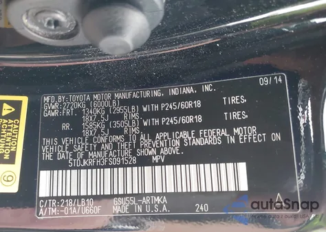 2015 Toyota Highlander Xle V6 from USA, damaged, VIN 5TDJKRFH3FS091528